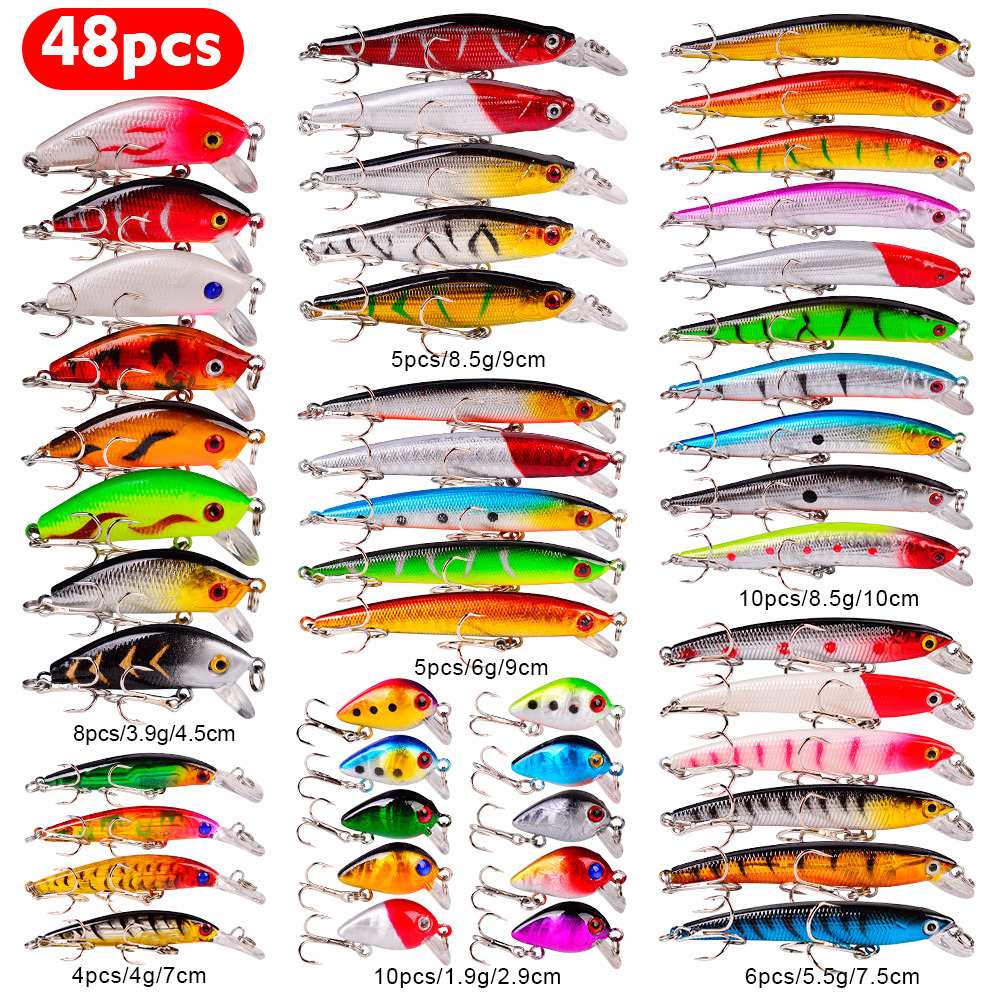 48PCSミックスフィッシュキットミノーウォブラークランクベイトハード