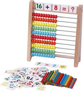 ABACUS <span class=keywords><strong>EN</strong></span> <span class=keywords><strong>BOIS</strong></span> AVEC GRANDES PERLES Abacus éducatif pour enfants Apprentissage des mathématiques préscolaire Jouets mathématiques pour garçons et filles Cadeau Multicolore - Product Image 1