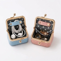 Boîte à bijoux vintage en cuir PU avec fermoir à pression, mini-étui de rangement pour sac à main et voyage