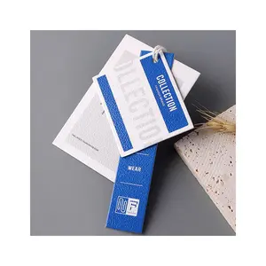 Etiquetas De Balanço De Vestuário Personalizado De Luxo 800gsm Roupas De Papelão Azul Pendurar Tags