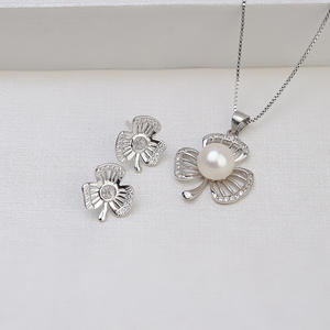 S925 Silver Clover Pendant <b>Earrings</b> Set with Personalized Pearls DIY Accessories Empty <b>Holder</b> 1286 - Product Image 1