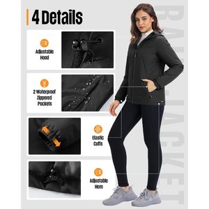 33,000ft Women's Rain <b>Jacket</b> <b>Fleece</b> <b>Lined</b> <b>Waterproof</b> Hooded Lightweight Breathable Windproof Zipper Hiking Clothing - Product Image 2