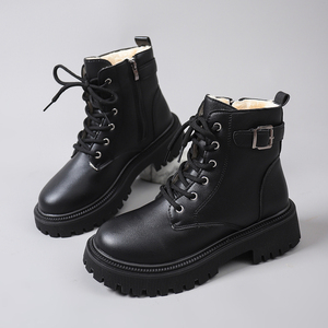 Botines de Mujer con Cordones, Correa en el Tobillo, Hebilla Lateral, Cierre de Cremallera, Punta Redonda, Suela con Plataforma, Zapatos de Otoño Invierno, Negro Beige - Product Image 4