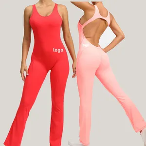 Fashion Solid Frauen Yoga Jumps uit Custom Flared Hohl rücken Bodysuit Plays uit Gym Fitness Sport bekleidung für das Tanztraining