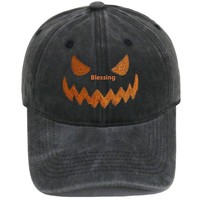 Gorra de Béisbol Unisex de 6 Paneles con Bordado de Calabaza Jack O'Lantern |   Vintage |   Sombreros Dat |   Regalos de Halloween |   Ropa de skate