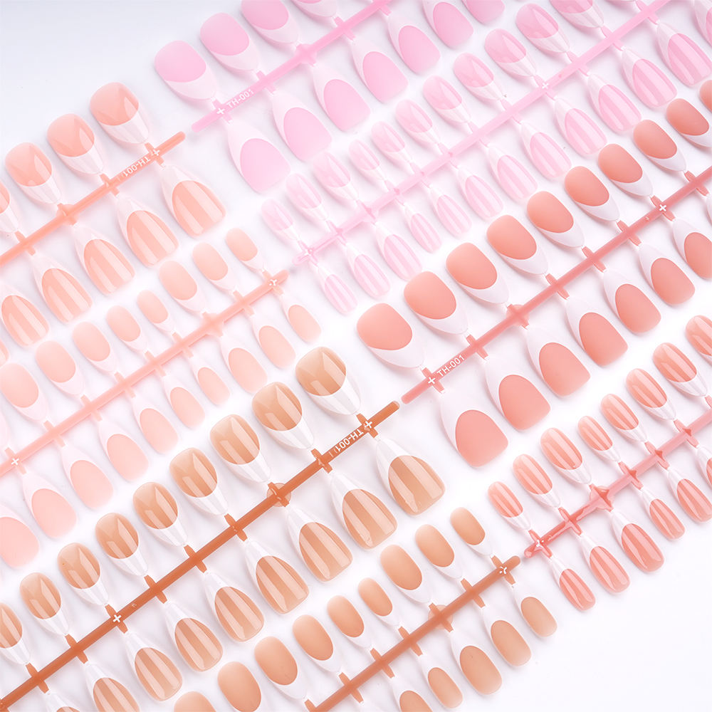 150 Pcs Pre-applied Tip Primer & Base Coat Cute French Tip Nails Brown Extra Short Square French Tip Press on Nails 15Sizes