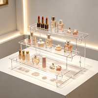 Présentoir de comptoir publicitaire moderne en acrylique recyclable avec étagère à niveaux, taille personnalisable, pour cosmétiques, maquillage, bijoux et jouets