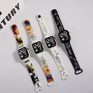 Mode Digitale Led Kinderhorloges Vierkant Cartoon Trendy Bedrukt Met Dierenprint Touchscreen Functie Kinderen Armband Horloge