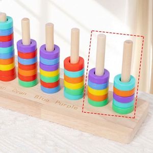 Color Recognition Sorting Sensory Toy <b>Wooden</b> Color Sorting Stacking Toys <b>Rainbow</b> Rings Game - Product Image 3