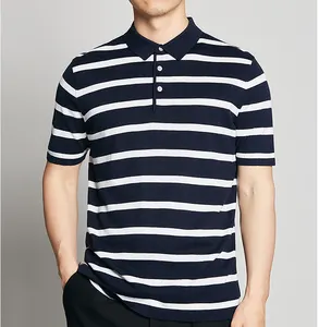 Oem Alta Qualidade Design Formal All-Over Listrado Homem De Negócios Camisa De Malha Plus Size Verão Listras Camisa De Malha Homens Camisola
