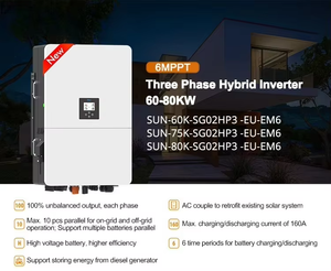 แผงโซลาร์เซลล์ Deye Hybrid SUN-80/75/60K-SG02HP3-EU-EM6 แบบสามเฟส IP65 รุ่นขายดี พร้อมแบตเตอรี่และตัวควบคุม MPPT - Product Image 1