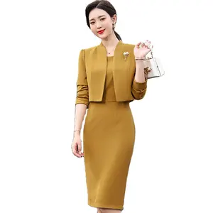 New Style Fashionable Women Suits Yellow Temperament Business Suits Set