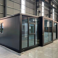 Maison conteneur pliable à double aile en structure acier sur mesure avec mur rideau en verre, module de salon de 20 pieds