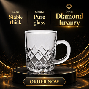 Tazza da Caffè in Vetro Trasparente con Texture Diamantata, Tazza da Tè con Manico per Casa, Bar e Caffetteria - Product Image 6