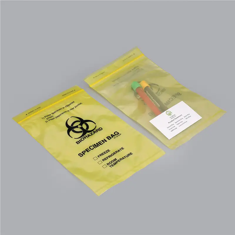 Transport Lab Blood Collenction Tube Specimen Bag with Back Pouch Grip Seal Biohazard Laboratory sample biohazard zipper bag