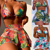 YY6500 Baju Renang Tiga Potong Motif Bunga Dengan Rok - Set Pakaian Renang
