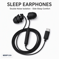 Écouteurs intra-auriculaires filaires pour le sommeil, isolation et annulation du bruit |   Interface Type-C |   Gel de silicone TPE pour un ajustement confortable |   Cordon de 1,2 m |   Usine
