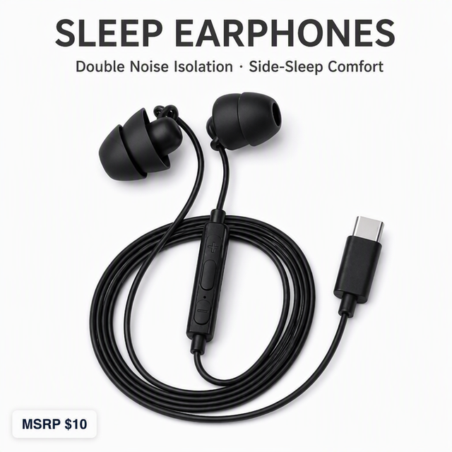 Wired In-Ear Sleep Earbuds Noise Isolation Cancellation | Type-C Interface | Silicone Gel TPE Comfort Fit | 1.2m Cord | Factory