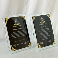 Plaque de certificat en cristal noir avec support en métal argenté MH-MJ0706