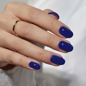 BTArtbox Wholesale Short Oval Reusable False Fake Nails With Glue Solid Color Soft Gel Navy Blue Solid Color Press on Nails - Product Image 2