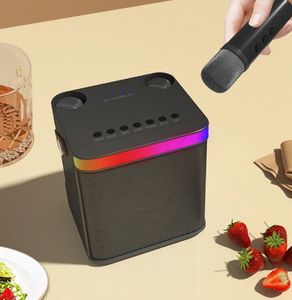 ลำโพงคาราโอเกะแบบพกพาพร้อมไมโครโฟนไร้สาย2ตัวสำหรับใช้ในบ้านปาร์ตี้ไฟ RGB แบบพกพา - Product Image 3