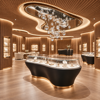 Comptoir de présentation de bijoux élégant et luxueux en bois MDF et contreplaqué, étagères de présentation, design d'intérieur pour bijouterie fine