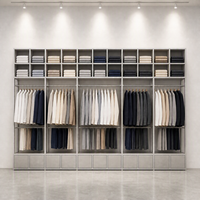 Système de rangement mural complet blanc avec grille supérieure, double tringle de suspension et tiroirs inférieurs – Usage commercial