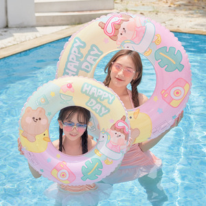 Bouée de natation rose mignonne pour enfants, design de dessin animé gonflable rond pour piscine, parc aquatique, utilisation par les enfants - Product Image 2