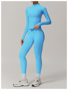 2025 nuevo deporte gimnasio Fitness Yoga conjunto manga larga Crop Top acampanado Leggings correr conjuntos mujeres entrenamiento Yoga conjuntos - Product Image 5