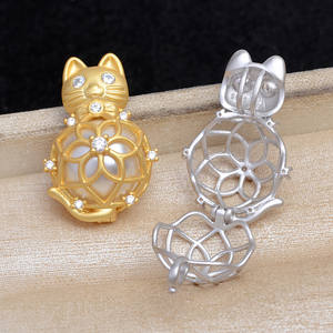 925 Silver DIY Accessories Sandblasted <b>Cat</b> Pendant Empty Setting 11-13 Eyeless Beads <b>Cage</b> Jewelry Findings Components - Product Image 5
