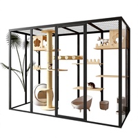 Villa pour chat panoramique en verre trempé avec cadre en alliage d'aluminium, grande cage d'intérieur de luxe pour chat