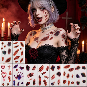 Autocollants de tatouage temporaires non toxiques pour maquillage SFX, plaies réalistes, contusions, lacérations, points de suture, perforations, effets gore pour Halloween - Product Image 1