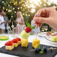 Piques à cocktail en bambou argenté de 12 cm, brochettes fantaisie pour apéritifs et fruits, cure-dents jetables pour fêtes et traiteurs