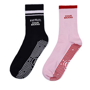 Gestreepte design borduurwerk uw eigen merk kleurrijke antislip gym dikke zool antislip grip dames pilates katoenen crew yoga sokken - Product Image 2