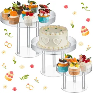 3 uds., juegos de soporte de pastel de acrílico transparente para exhibición de mesa de postre, Soporte redondo para pastel para boda, fiesta de cumpleaños, Cupcake, exhibición de dulces