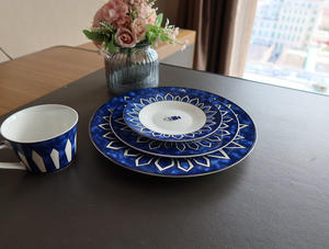 Juego de Vajilla de Porcelana de Lujo Estilo Occidental, 4 Piezas, Color Azul, Platos de Cerámica para Decoración del Hogar - Product Image 6