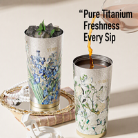 Nouvelle Tasse Isotherme en Titane Pur pour Femme, Légère, Luxe, Portable, pour Glace et Café, avec Paille Personnalisée et Double Fonction, Design Élégant