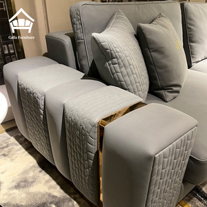Sofá Modular Seccional en Forma de L de Lujo Italiano, Sofás de Esquina de Cuero y Tela, Combinación de Módulos, Conjunto de Muebles de Sala de Alta Gama para Villa - Product Image 3