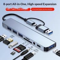Base de Expansión USB 3.0 Tipo-C de Aleación de Aluminio, Divisor Multi-Interfaz de 8 Puertos, Hub USB para Portátil, Tablet, Teléfono, Computadora de Escritorio