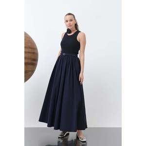 <b>Women's</b> Denim <b>Skirt</b> with Gathered Waist and Belt Detail - 20649ETK - <b>NAVY</b> - Product Image 4