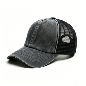 Gorra Trucker Vintage Lavada al por Mayor, Unisex, de Dos Tonos, con Malla Trasera, de 5 Paneles, de Algodón, con Logotipo Personalizado, Gris Desgastado - Product Image 6