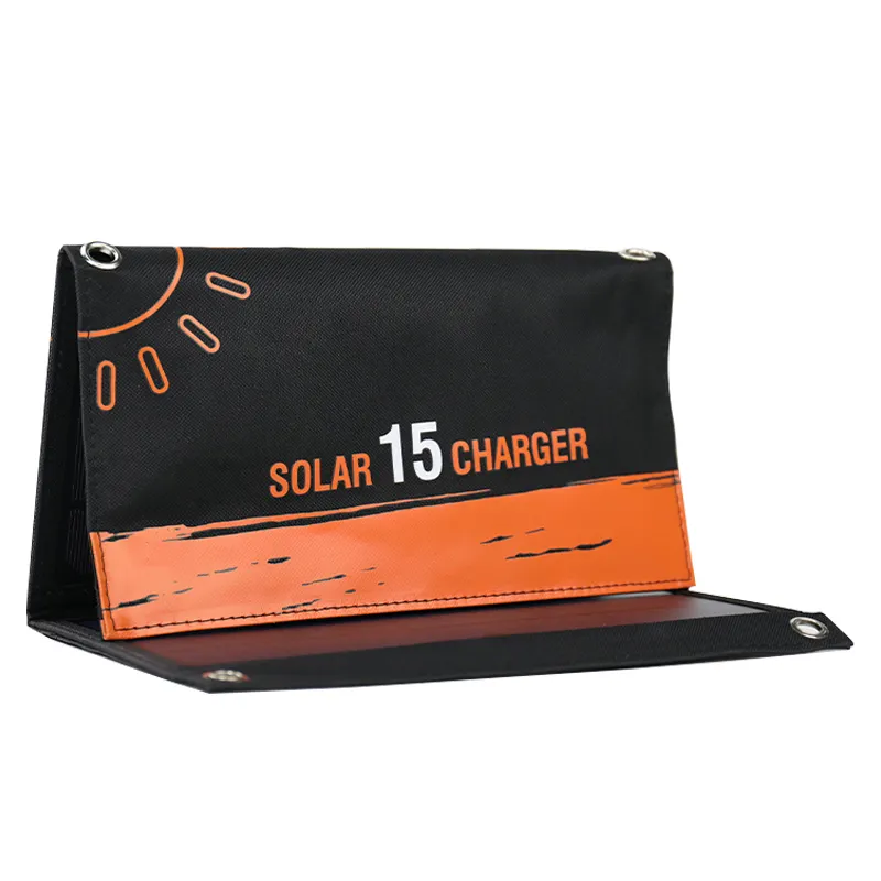 Portatile pieghevole impermeabile da campeggio all'aperto efficiente borsa per pannello solare 15W caricatore solare pieghevole Usb per Laptop cellulare