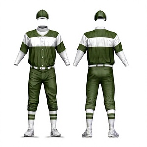 Ensemble uniforme de baseball homme vert et blanc, maillot à manches courtes et pantalon avec poches, respirant, imprimé par sublimation, personnalisable pour équipe - Product Image 2