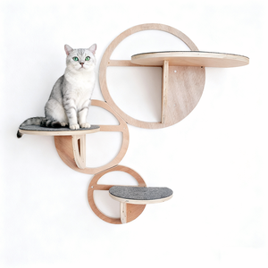 Grand condo d'arbre à chat en bois avec étagères murales, grattoir en feutre et lit confortable-Ensemble d'escalade pour chat d'intérieur moderne facile à assembler - Product Image 3