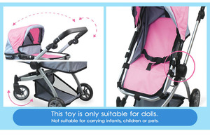 Fei Li <strong>Stroller</strong> Deluxe <strong>Doll</strong> Pram and <strong>Stroller</strong> 2 in 1 With <strong>Adjustable</strong> <strong>Handle</strong> and a Storage Basket <strong>Doll</strong> Pram Toys
