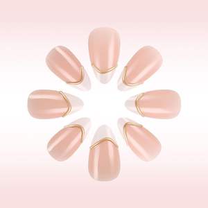 Prensa de Punta francesa blanca en las <span class=keywords><strong>uñas</strong></span> Almendras cortas 3D Remolino <span class=keywords><strong>dorado</strong></span> <span class=keywords><strong>Rosa</strong></span> claro Cubierta completa <span class=keywords><strong>Palo</strong></span> artificial brillante en las <span class=keywords><strong>uñas</strong></span> para mujeres 24 piezas - Product Image 2