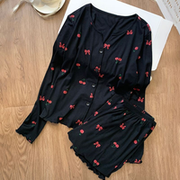 Pyjamas Printemps/Été/Automne - Cardigan en Soie à Manches Longues pour Femmes, Vêtements de Maison Décontractés, Ensemble Cartoon Populaire
