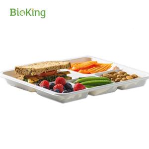 Bioking ถาดกระดาษชานอ้อยธรรมชาติแบบย่อยสลายได้5ช่องถาดแบ่งอาหารกลางวันสำหรับโรงเรียน DDP us/america - Product Image 5