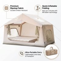 Tente de camping gonflable beige, imperméable, avec fenêtre en maille anti-moustiques, pour le glamping familial en plein air