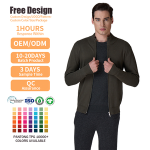 High Quality Knitwear Designer Long Sleeve Jumper Winter 100% Cotton Ribbed Jersey <b>Cardigan</b> Full Zip Up Knitted Sweater - Product Image 2